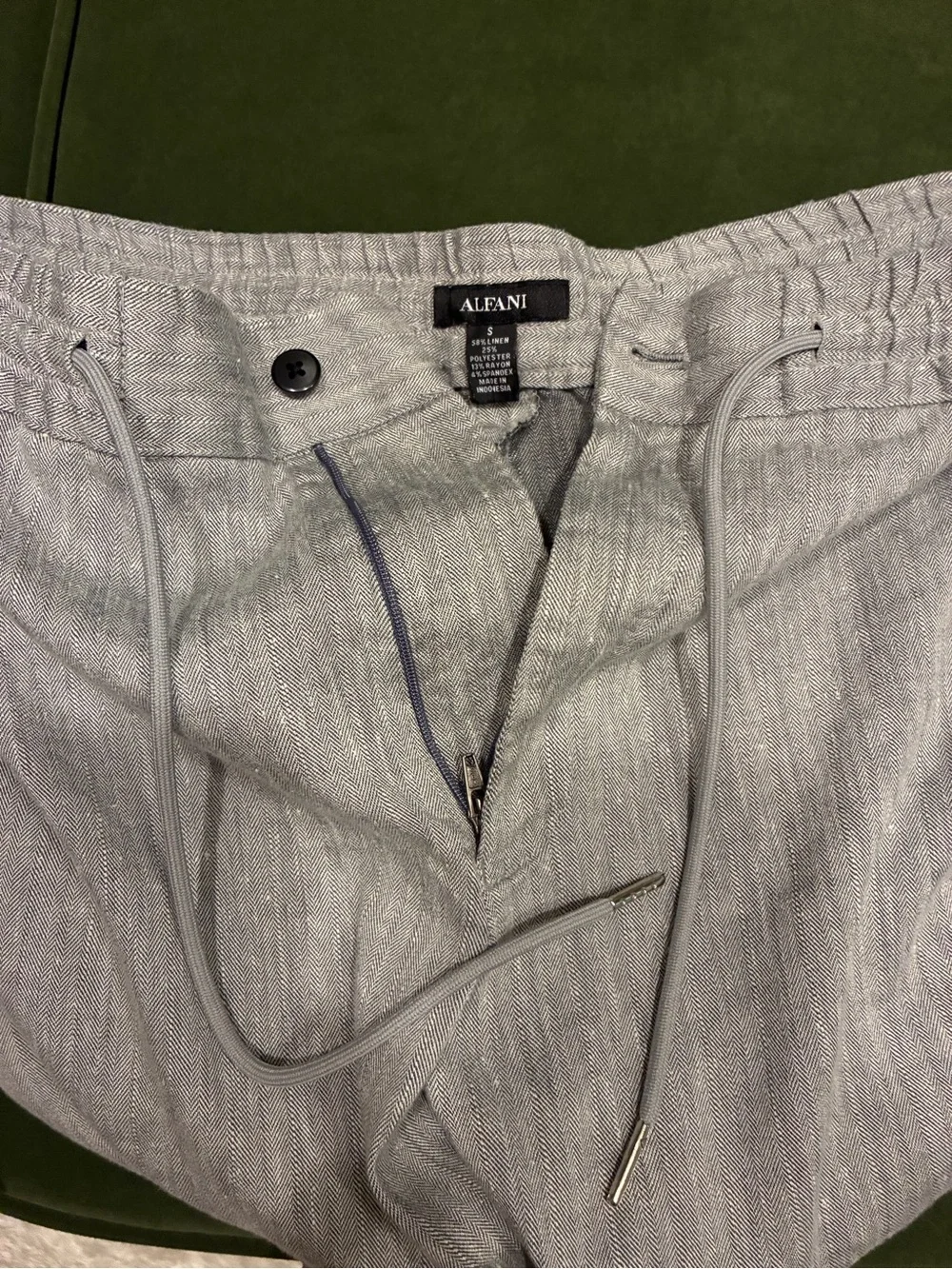 ALFANI Gray Linen-Blend Pants/Trousers Lightweight Drawstring